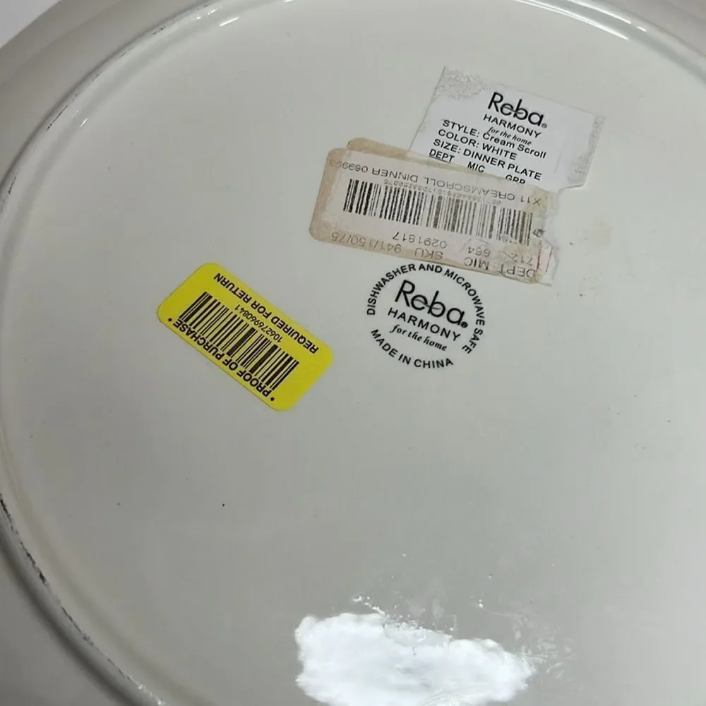 Reba Harmony For The Home Style Cream Scroll White Dinner Plate 10 1/2 Scallop